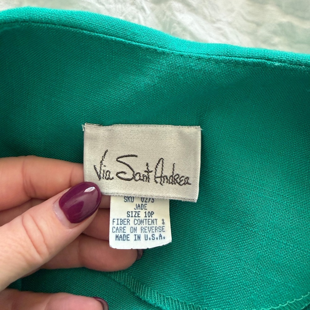 Vintage Via Sant Andrea Jade Green Button-Front Midi Dress 10P - Picture 4 of 5